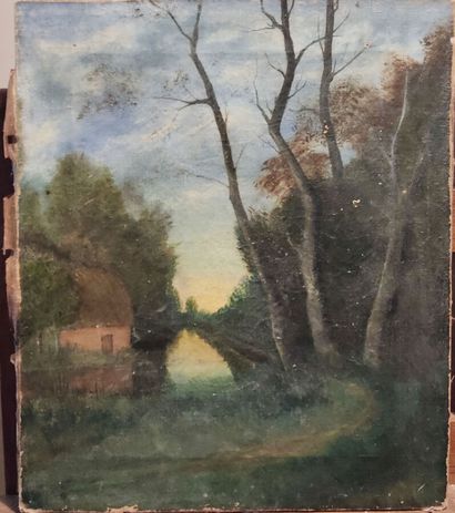 null Ecole FRANCAISE du XIXe siècle
Paysage
Huile sur toile, 
55 x 46 cm.
Manque...
