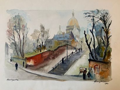 null Fernand GUILNIER (1902-1980)
"Montmartre, le moulin de la galette, 1951" - "...