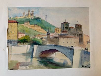 null Fernand GUILNIER (1902-1980)
"Vue de Lyon, 1956 ?" - Egliese de Perros hamon,...