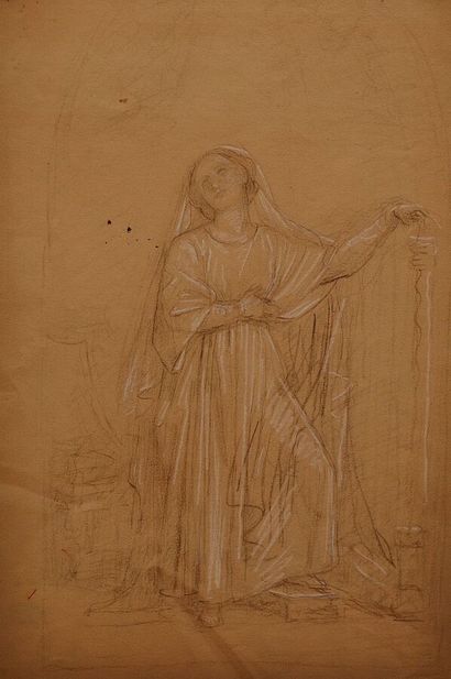 null Louis Charles Auguste COUDER (Londres 1789- Paris 1873) 
Étude féminine en pied
Crayon...