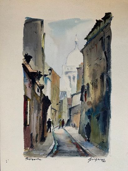 null Fernand GUILNIER (1902-1980)
"Ruelle, Montmartre,1951" - "Montmartre, place...