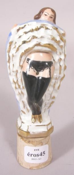null BOUCHON VERSEUR en porcelaine polychrome représentant une danseuse de french...