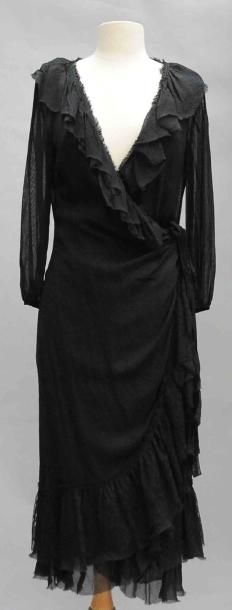 null Une robe en mousseline et Chantilly noir: PRADA