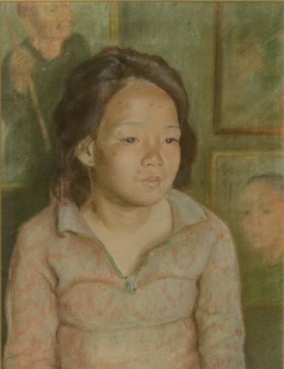 LUONG Xuan Nhi (1913-2006), attribue a Portrait de jeune femme Pastel Porte une trace... Gazette Drouot