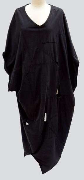 null Maxi Robe T-Shirt en jersey de coton noir, effet de patchwork et trous, griffee...