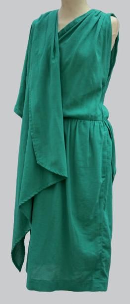SAINT LAURENT Rive Gauche (Griffe decoupee): Robe en coton vert emeraude