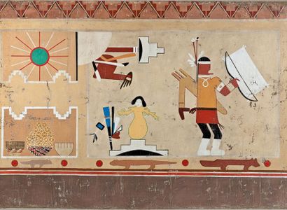 null FRESQUE «A LA COURGE JAUNE» Circa 1940 Hopi, Arizona, U.S.A. Cette fresque,...