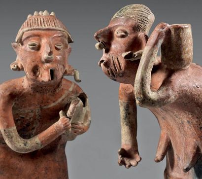 null Nayarit, Mexique, c.500 avt JC-500 ap JC Pair of Ceramic Aged Figures, Nayarit...