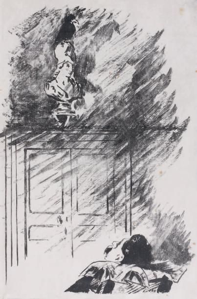 Edouard MANET (1832-1883) Le corbeau sur le buste Planche de la série des quatre...