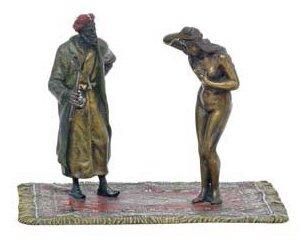 Franz Xaver BERGMANN (1861-1936) Groupe en bronze polychrome représentant un marchand...