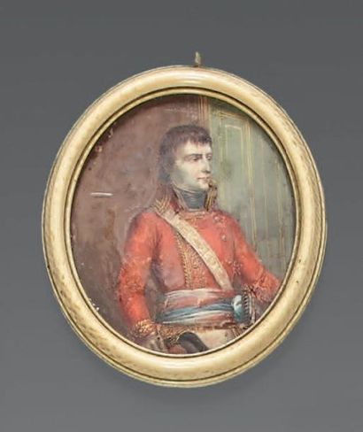 ECOLE FRANCAISE DU XIXème siècle Portrait de BONAPARTE en 1er consul et habit rouge...