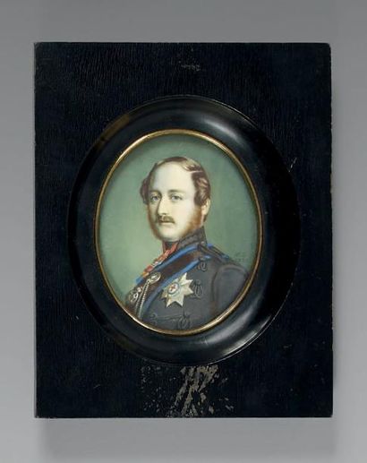 H.K 1855 Portrait d'ALBERT de SAXE COBOURG GOTHA, époux de la reine VICTORIA Miniature...