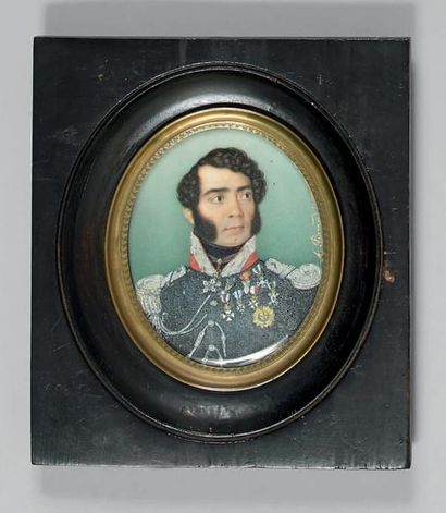 A.PIAZZA - 1821 Portrait de chef d'escadron italien en uniforme bleu, portant de...