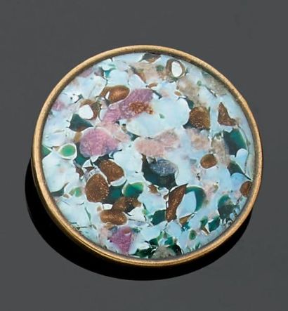 null BOUTON rond à décor d'une mosaïque en pâte de verres et aventurine, cerclage...