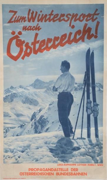 null Zum Wintersport Osterrich, Anon, rare affiche de ski, photo- litho, 1930, 96x58,...