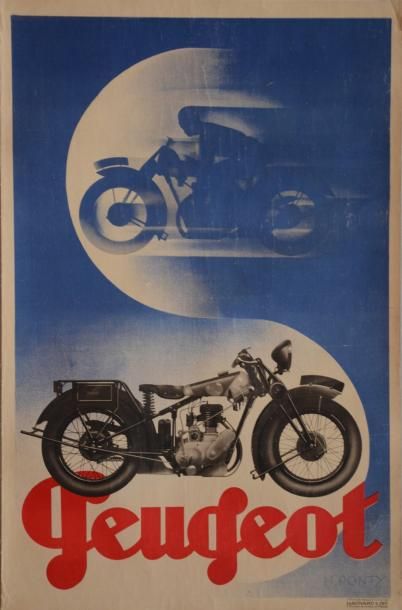 Max Ponty, (1904-1972) Peugeot, 1931, rare affiche de motos, 115 x 80, Entoilée,...