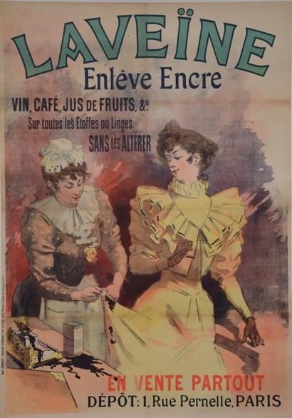 LEFEVRE LOUIS (1850 - ?) Laveine, Enlève Encre, 1893 - 122 x 85,5 cm- Affiche Publicitaire,...