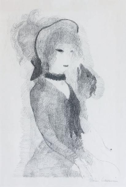 Marie LAURENCIN (1883-1956) Jeune femme au chien Lithographie signee dans la planche...