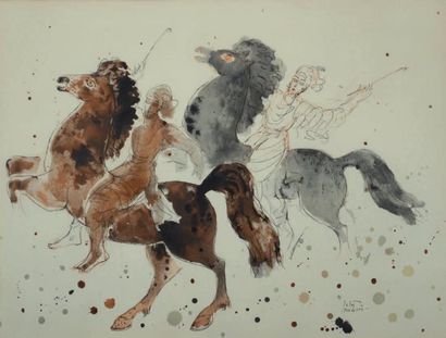 Reuven RUBIN (1893-1974) Les cavaliers Lithographie signee dans la planche en bas...