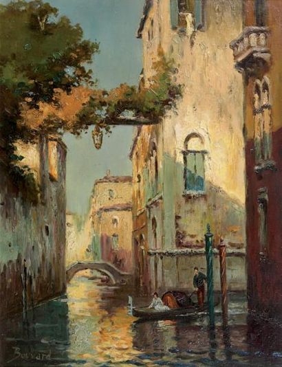 Antoine BOUVARD (1870-1955/56) Gondolier a Venise Huile sur toile signee en bas a...