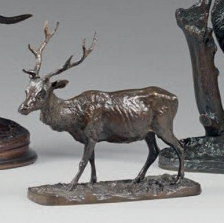 Pierre Jules MENE (1810-1879) Cerf commun Bronze à patine brune, signé H: 16,5 cm,...