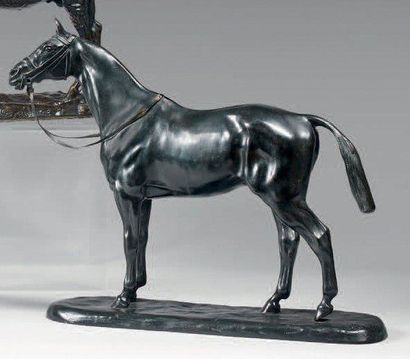 Gaston d'ILLIERS (1876-1952) Cheval demi sang Bronze à patine noire, signé H: 26...