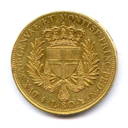 ITALIE SARDAIGNE - VICTOR EMMANUEL Ier 4 juin 1802 - 12 mars 1821 80 Lire 1821 (tête...
