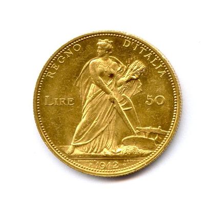 Royaume d'Italie VICTOR EMMANUEL III 50 Lire (buste en uniforme) 1912 Rome. 16,13...