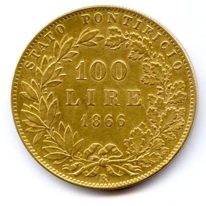 VATICAN PIE IX 1846-1878 100 Lire 1866-an XXI. Frappe postérieure (tranche cannelée)....