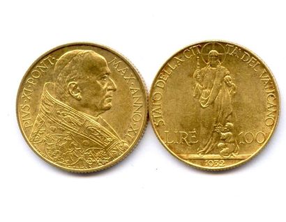 Lot de deux monnaies Pie XI : 100 Lire 1932-an...