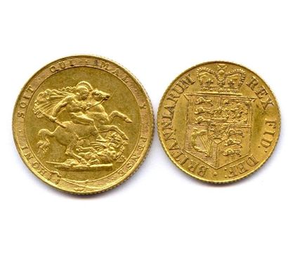 ROYAUME-UNI Lot de deux monnaies George III de Hanovre : Souverain 1817 et Demi-souverain...