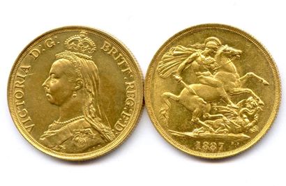ROYAUME-UNI Lot de deux monnaies Victoria : 2 Pounds 1887. Superbes