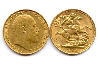 ROYAUME-UNI Lot de deux monnaies Édouard VII : 2 Pounds 1902 Londres. Superbes.
