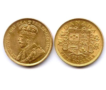Lot de deux monnaies George V : 5 Dollars...