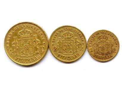 PHILIPPINES Lot de trois monnaies Philippines Isabelle II : 4 Pesos 1868 (trace de...