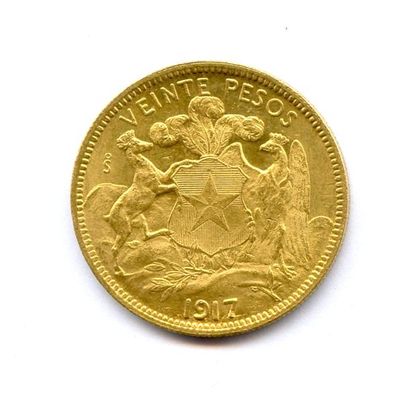 null CHILI République 20 Pesos 1917 Santiago (S). 11,96 g Fr 51 Superbe