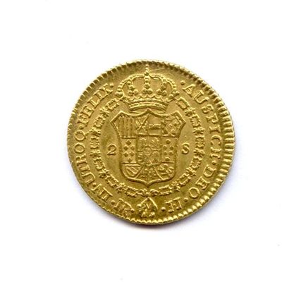 Colombie CHARLES III Roi d'Espagne 1759-1788 2 Escudos 1777 Popayan (NR-JJ). 6,75...