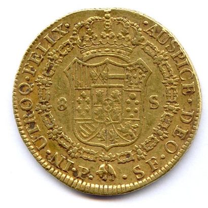 Colombie CHARLES IV Roi d'Espagne 1788-1808 8 Escudos 1791 Popayan (P-SF). 26,98...