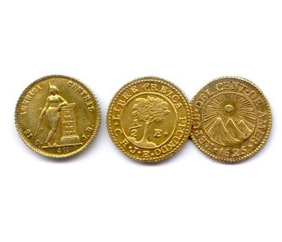 COSTA RICA Lot de trois monnaies  : 1/2 Escudo 1825 GUATEMALA NG.M.21.Q, 1/2 Escudo...