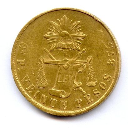 null MEXIQUE République 20 Pesos 1873 Culican (CN -P). 33,85 g Fr 122 Atelier rare...