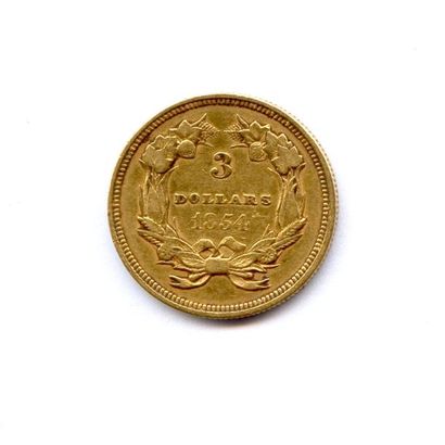U.S.A. 3 Dollars 1854 Philadelphie. 4,98 g Fr 124 Très beau.