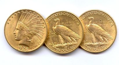 U.S.A Lot de trois monnaies US : 10 Dollars 1926 Philadelphie. Superbes