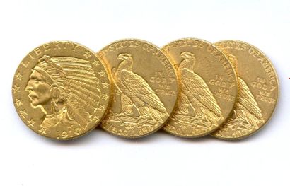 U.S.A Lot de quatre monnaies US : 5 Dollars (Indien) 1910 Philadelphie. Très bea...