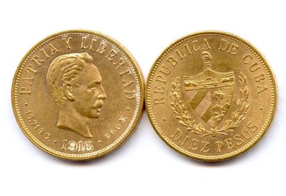CUBA Lot de deux monnaies : 10 Pesos 1916 Philadelphie. Superbes
