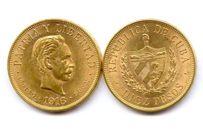 CUBA Lot de deux monnaies : 10 Pesos 1916 Philadelphie. Superbes