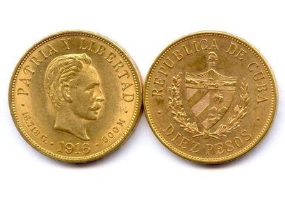CUBA Lot de deux monnaies : 10 Pesos 1916 Philadelphie. Superbes.