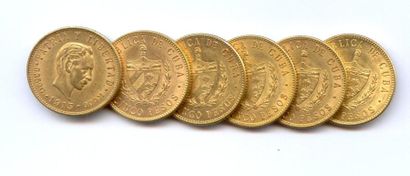 CUBA Lot de six monnaies : 5 Pesos 1915 Philadelphie. Superbes.