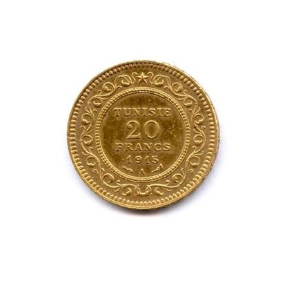 null TUNISIE sous le Protectorat français MOHAMMED AL-NASIR 20 Francs 1334/1915 Paris....