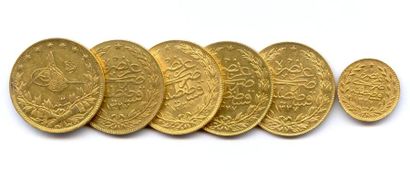  EMPIRE OTTOMAN - Lot de six monnaies du sultan MOHAMED V : 100 Piastres an 2 (5...