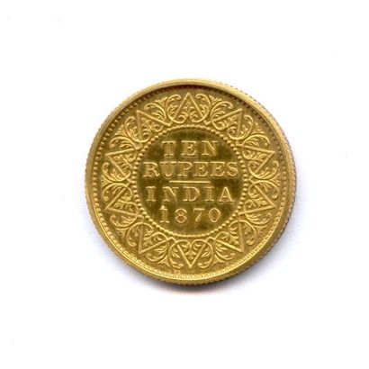 INDES ANGLAISES VICTORIA 1858-1876 10 Rupees 1870. 7,83 g Fr 1599 Superbe